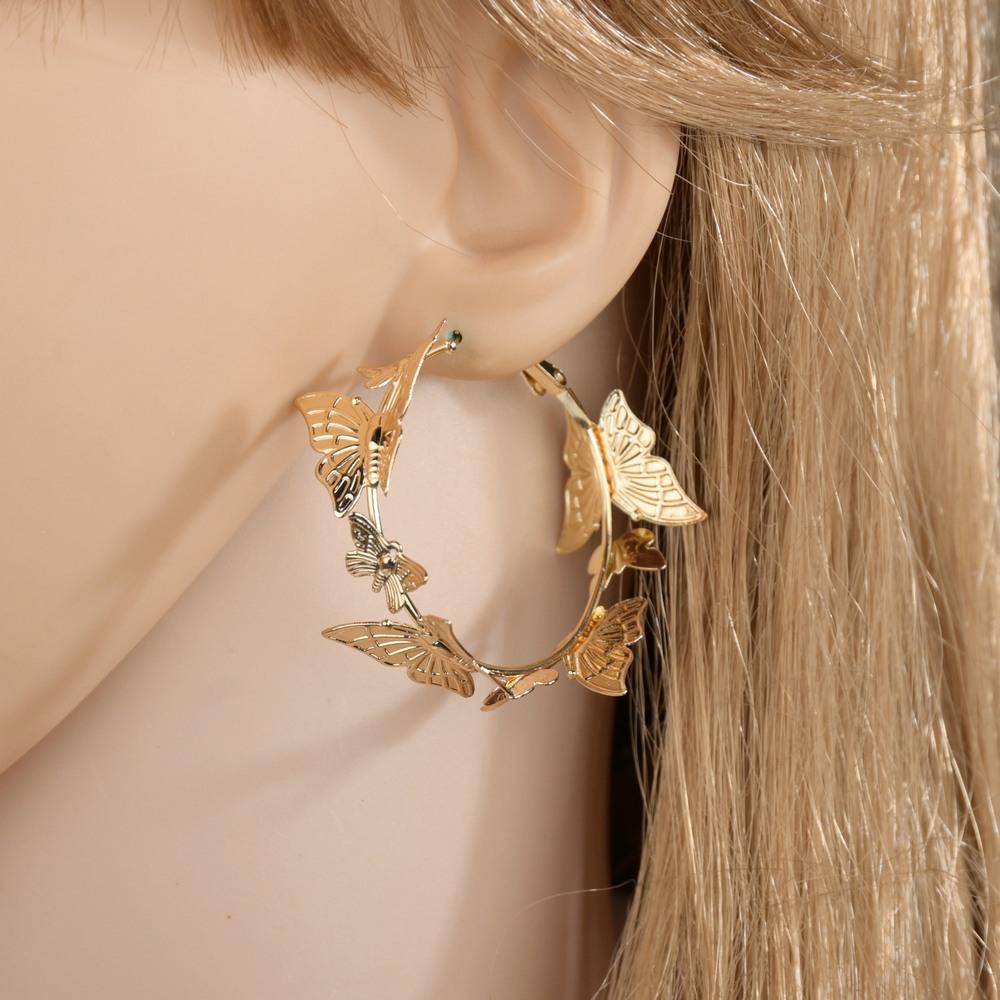 Jewelry Personality Trend Circle Butterfly Earrings Ins Fashion Pop Earrings