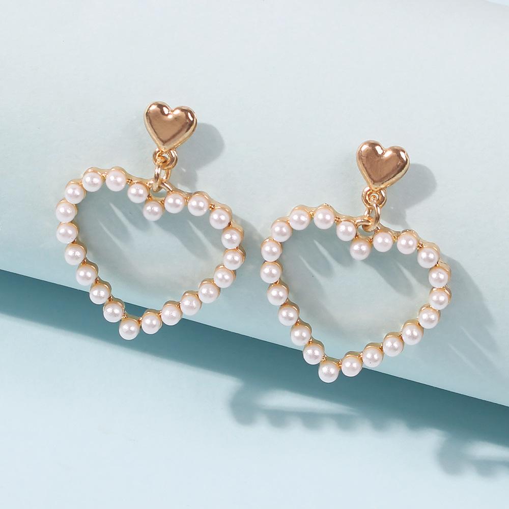 E8469 Love Pearl Earrings Women's Fashion Diamond Earrings Temperament Earrings Personality Atmospheric Earrings