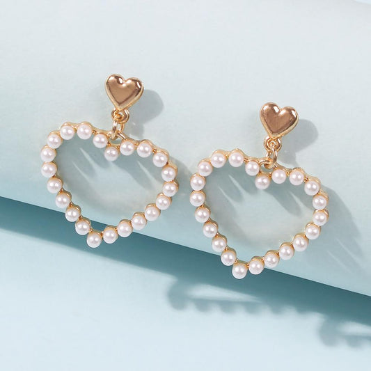 E8469 Love Pearl Earrings Women's Fashion Diamond Earrings Temperament Earrings Personality Atmospheric Earrings