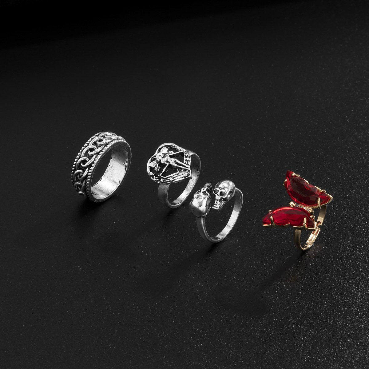 Jewelry Punk Hip-Hop Metal Skull Men's Ring Vintage Diamond Butterfly Ring Hand Jewelry
