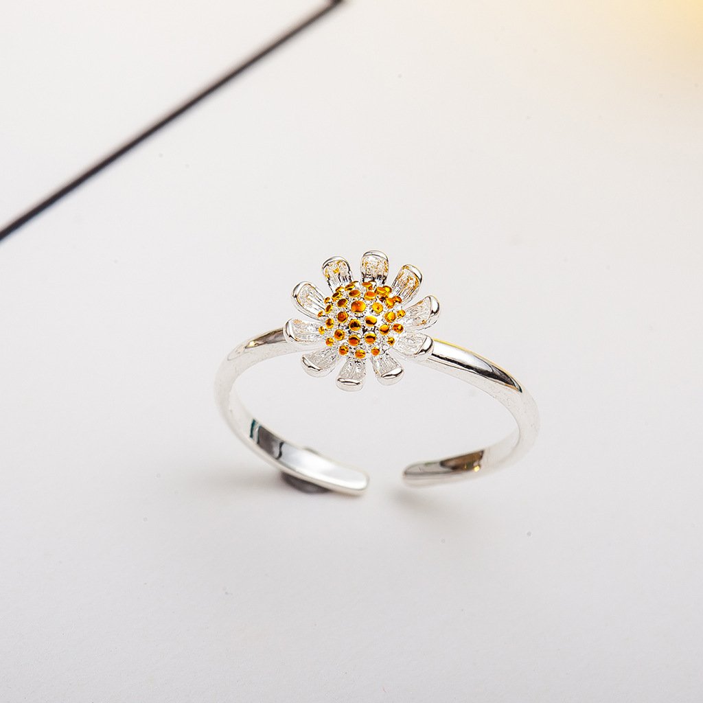 Fashion small fresh opening daisy flower ring sun flower index finger ring tail ring