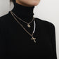 Explosive Necklace Fashion Personality Design Double Stacked Clavicle Chain Pearl Stitching Cross Sweater Chain