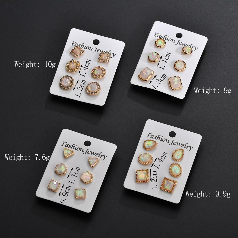 3-to-1 card imitation opal resin earrings personality simple geometric earrings set