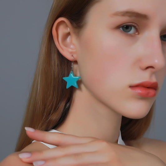 Sweet candy-colored five-pointed star earrings fashion fluorescent star earrings trendy fun girl earrings