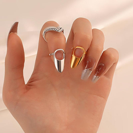 ins metal geometric nail set fashion niche nail ring fingertip decoration simple armor jewelry tide