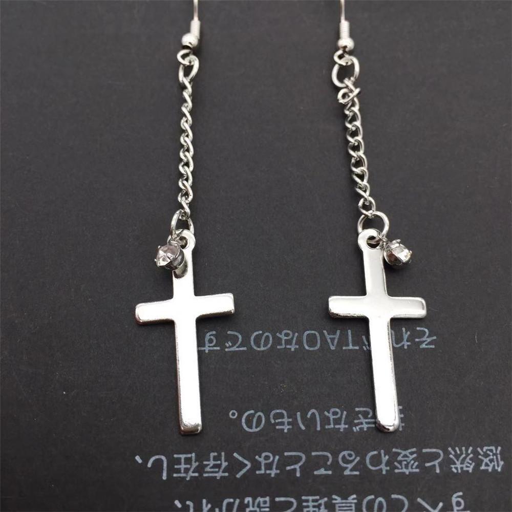 Chain cross earring alloy simple with diamond ear jewelry accessories