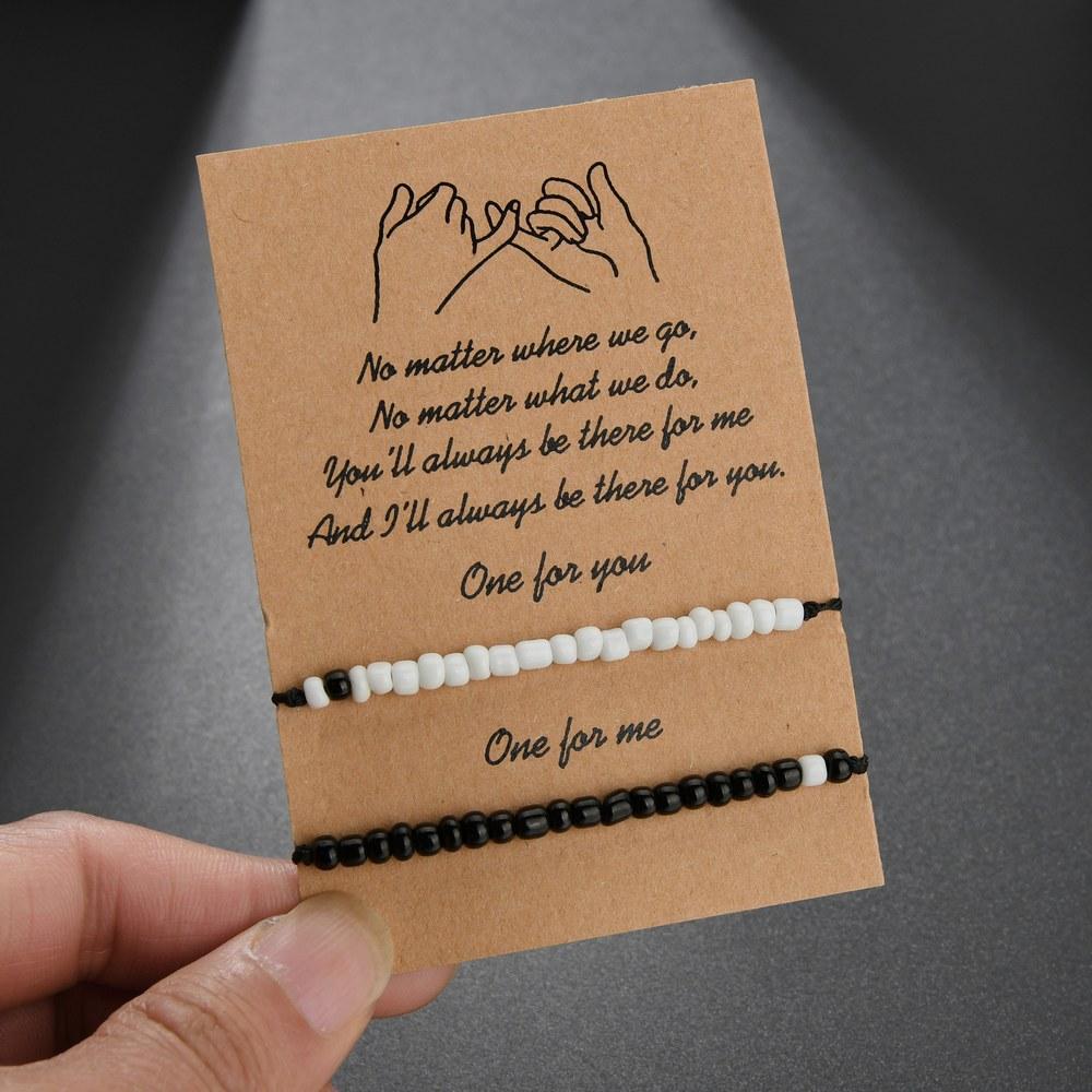 Simple black and white rice beads double layer bracelet weaving blessing couple friendship card bracelet bracelet bracelet