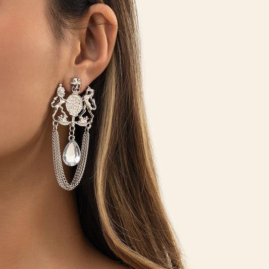 Jewelry Retro Palace Diamond Pendant Earrings Simple Metal Chain Guardian God Earrings