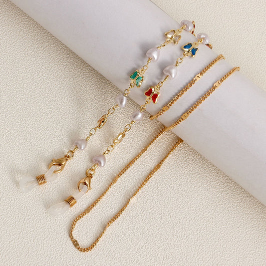 Metal mask anti-lost rope ins mini color butterfly high-end sense glasses chain hanging chain mask hanging rope face chain female