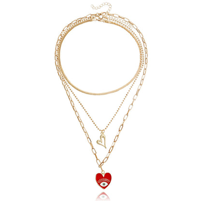 Jewelry Retro Devil's Eye Love Necklace Women's Multi-layer Personality Geometric Eye Necklace