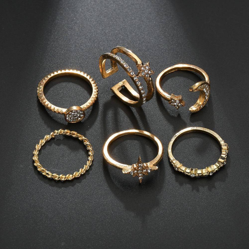 Accessories Bohemian Vintage Hexagram Knuckle Ring Set of 6 Rings Women Jewelry