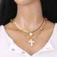 Jewelry Double Pearl Cross Necklace Trend Retro Ins Simple Snake Chain Sweater Chain Female