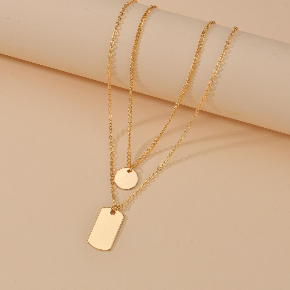 Fashion Geometric Pendant Necklace Simple Square Round Multilayer Necklace Accessories