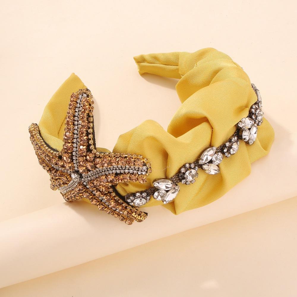 F3182 Exaggerated personality starfish headband fabric retro light luxury hair accessories palace diamond dinner headband