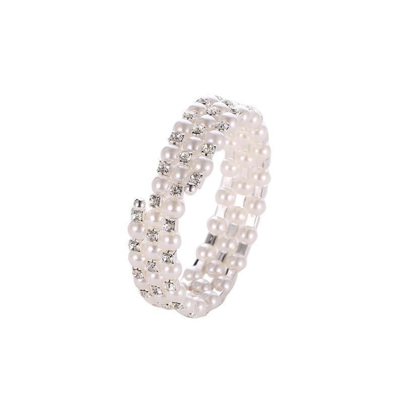 Jewelry sweet full diamond spring bracelet three layers of pearl winding spiral bracelet bridal jewelry