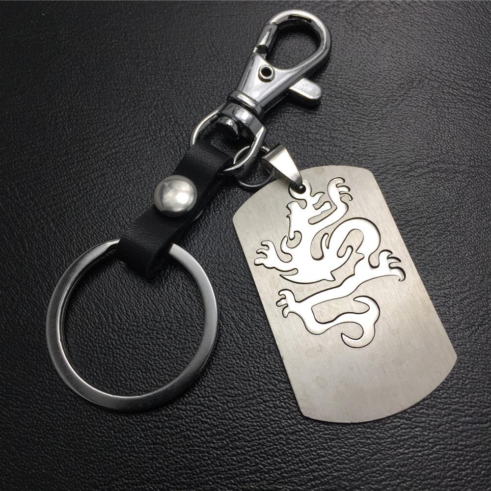 Double-layer Dragon Totem Titanium Steel Pendant Pendant Stainless Steel Keychain Cowhide Waist Hanging Men's and Women's Jewelry