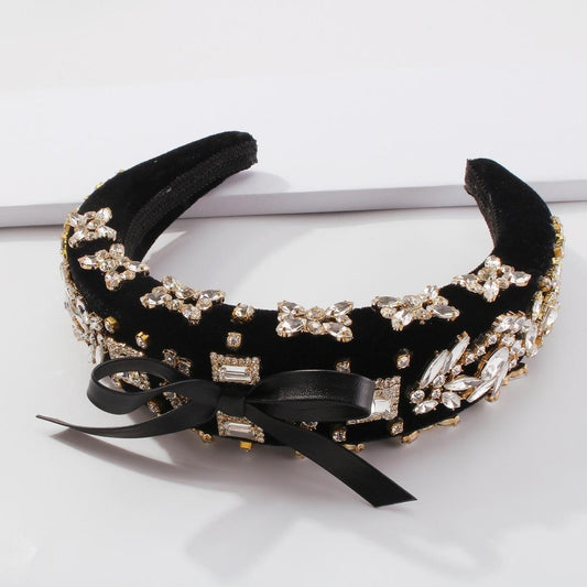 F361 autumn and winter hair accessories sponge heavy industry diamond headband bow temperament lady catwalk headband