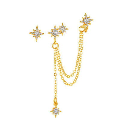 Personalized octagonal star earrings cool and handsome single tassel ear clip earrings integrated earrings