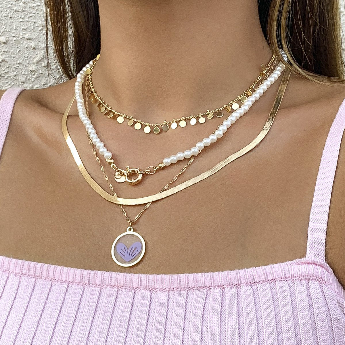 Jewelry Creative Punk Snake Bone Chain Set Necklace Women's Stacked Beaded Heart-Shaped Pendant Necklace