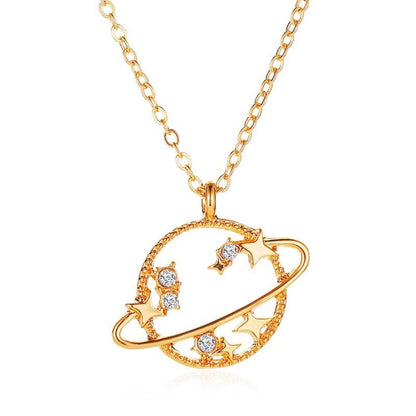 Fashionable Hollow Planet Necklace Xiaohongshu Same Style Clavicle Chain Simple Zircon Cosmos Set Chain