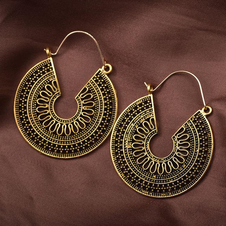 Middle Eastern Bohemian Vintage Openwork Metal Earrings Dubai Jewelry