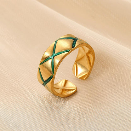 Ins trend fashion lady's stainless steel open cross blue oil drop ring