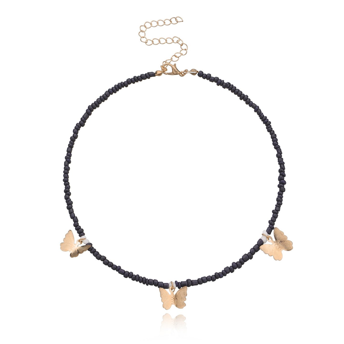 Jewelry Fashion Geometric Alloy Butterfly Choker Necklace Ladies Solid Color Rice Beads Customizable Necklace
