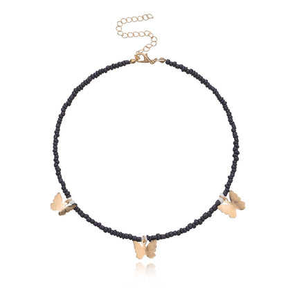 Jewelry Fashion Geometric Alloy Butterfly Choker Necklace Ladies Solid Color Rice Beads Customizable Necklace