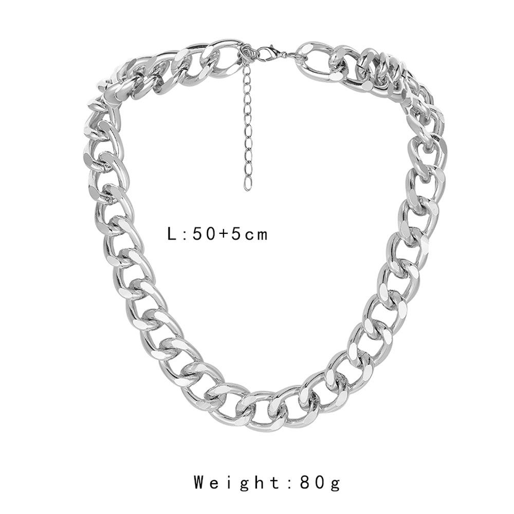 Tide brand all-match silver Cuban necklace men's street hip-hop hiphop clavicle chain thick aluminum chain