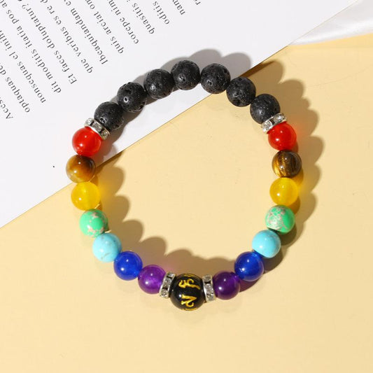 Ethnic Volcanic Stone Bracelet Colorful Frosted Stone Hand String Hand Beaded Men's and Women's Bracelet Hand Jewelry