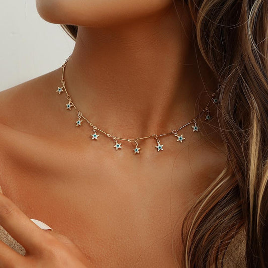Clavicle chain personality fashion five-pointed star dripping oil eyes short collarbone necklace neck chain female