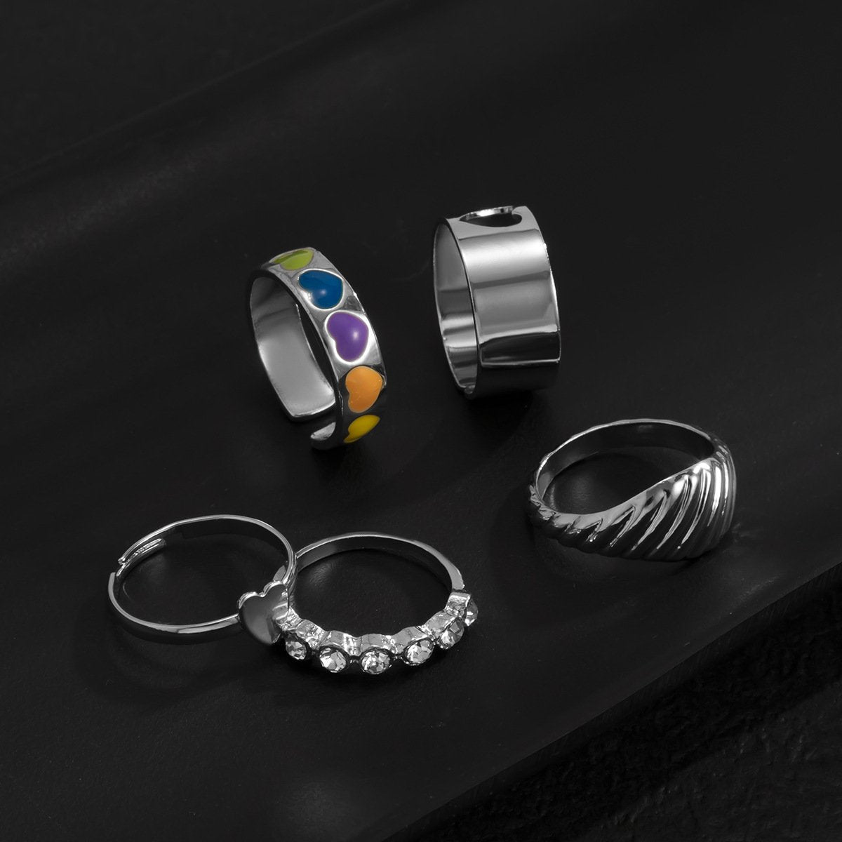 Retro trend color drop nectarine heart-shaped men's ring set geometric diamond ring jewelry