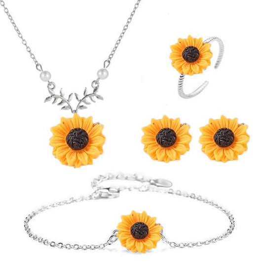 Jewelry creative sunflower necklace sunflower earrings ring flower bracelet four-piece set