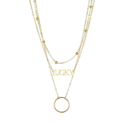 Fashion Letter LUCKY Pendant Necklace Simple Multilayer Necklace Accessories