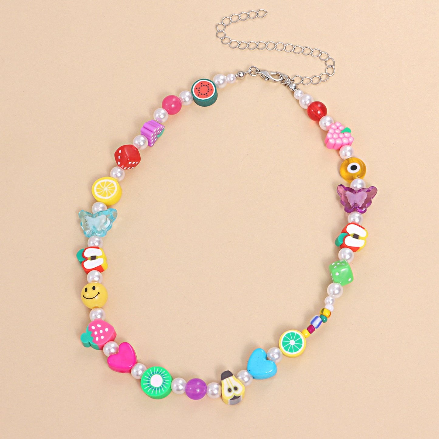 Jewelry Acrylic Butterfly Pearl Necklace Ladies Resin Soft Pottery Fruit Bead Necklace