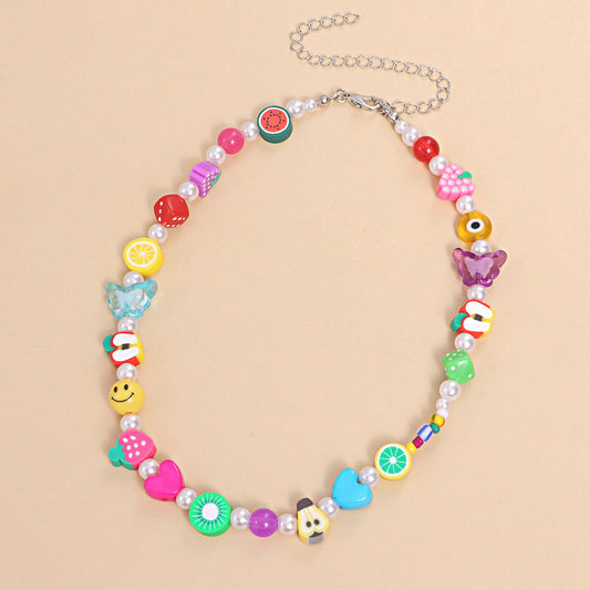 Jewelry Acrylic Butterfly Pearl Necklace Ladies Resin Soft Pottery Fruit Bead Necklace