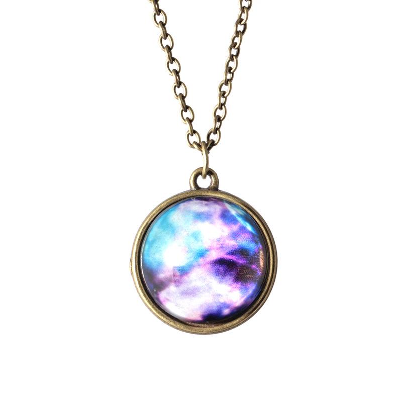 Double-sided glass ball luminous couple necklace Harajuku universe fantasy starry sky gemstone pendant jewelry