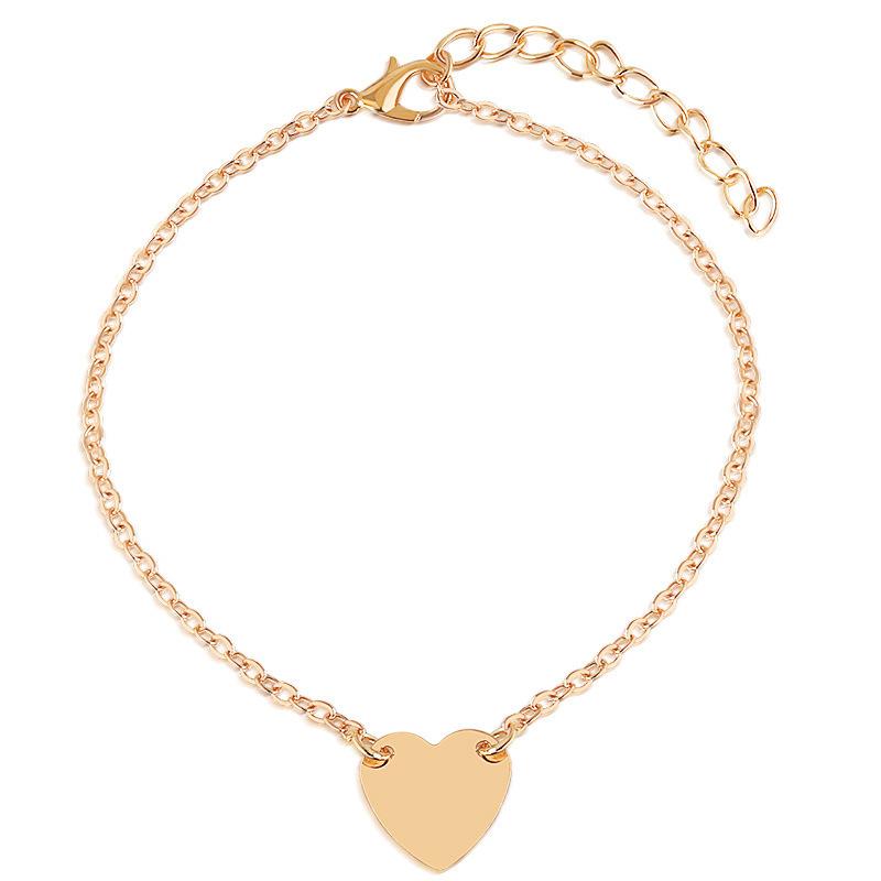 Fashion Simple Love Peach Heart Bracelet Anklet 2 Hands Jewelry