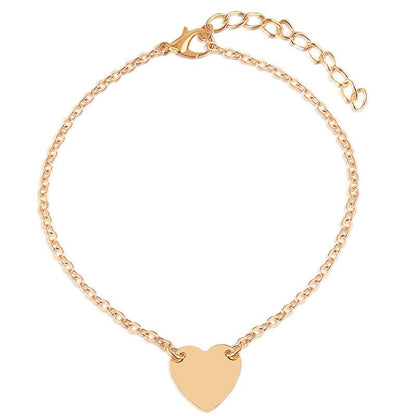 Fashion Simple Love Peach Heart Bracelet Anklet 2 Hands Jewelry