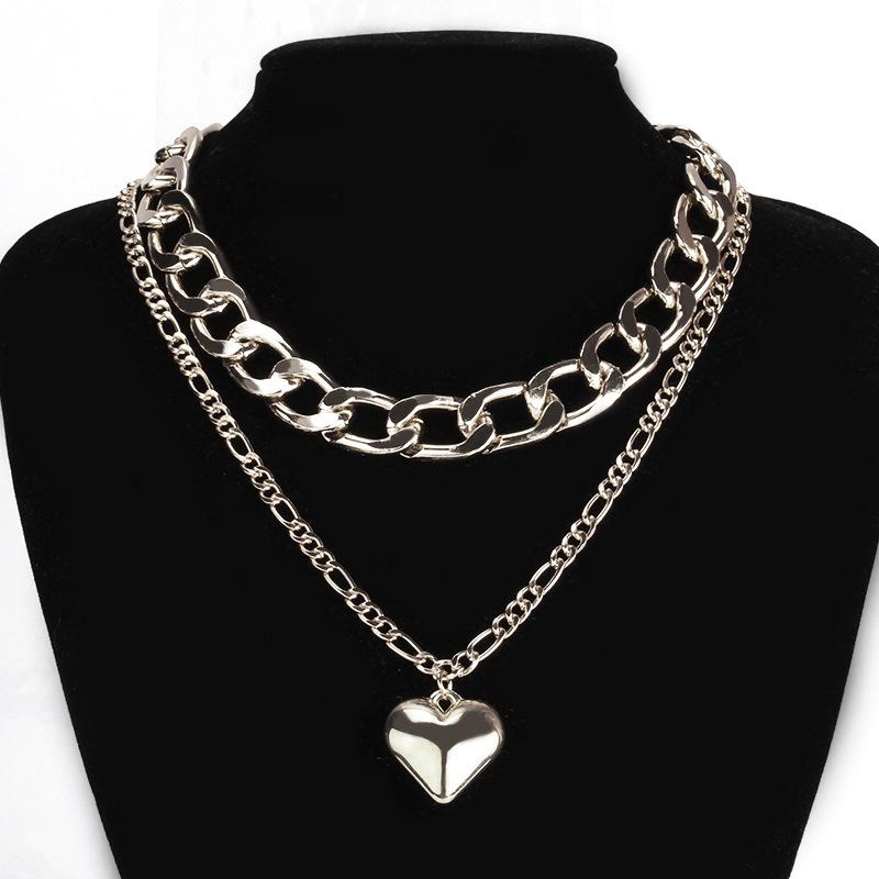 Jewelry love double-layer set chain female personality creative fashion necklace ins peach heart clavicle chain