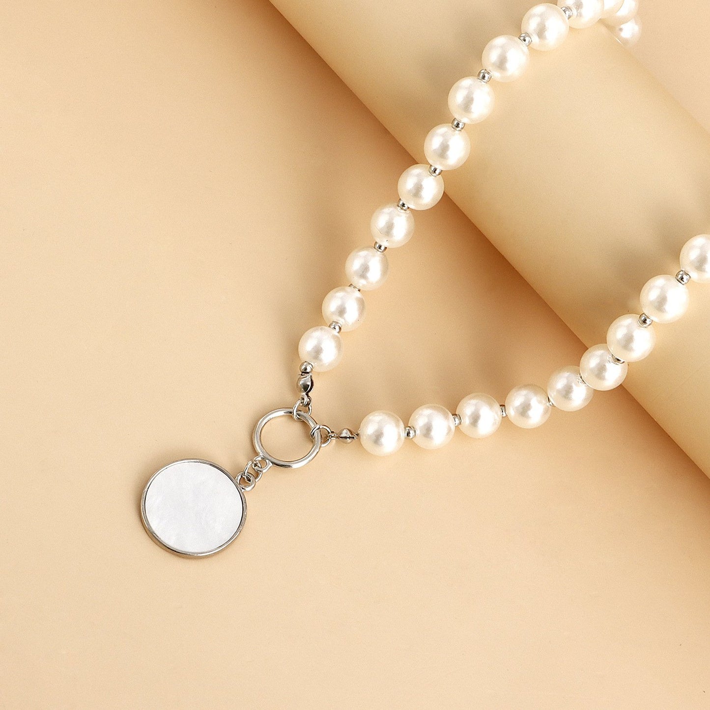 Jewelry ins mix and match shell bead beaded necklace round white mother-of-pearl pendant necklace female Choker