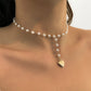 Cold Temperament Imitation Pearl Chain Clavicle Necklace Simple Metal Peach Heart Pendant Necklace Women