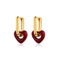 French retro wine red love earrings women's fashion light luxury niche temperament heart pendant earrings Hong Kong earrings