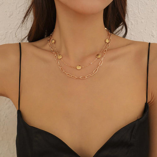 N9865 Punk Double Layer Necklace Metal Texture Geometric Niche Necklace Personality Street Style Necklace