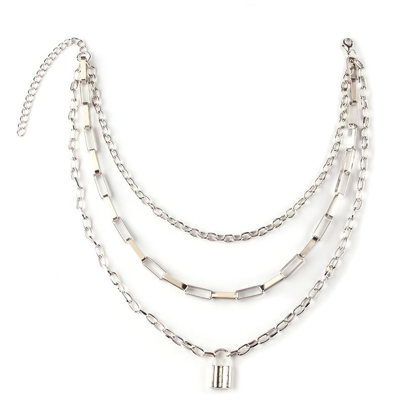 Niche design sense padlock necklace trend ins hip-hop versatile personality pendant multi-layer chain