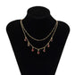 Jewelry Retro Design Water Drop Ruby Rhinestone Necklace Temperament Cross Chain Stacked Necklace