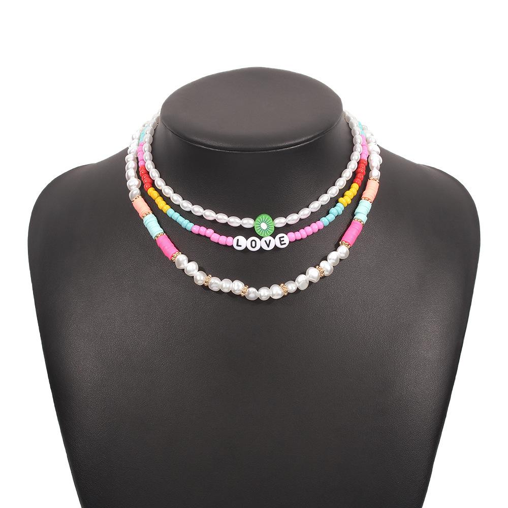 N9613 Multi-layer Color Rice Bead Necklace Geometric Pearl Temperament Necklace Fashion Personality Creative Necklace Women