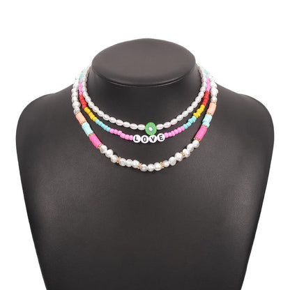 N9613 Multi-layer Color Rice Bead Necklace Geometric Pearl Temperament Necklace Fashion Personality Creative Necklace Women