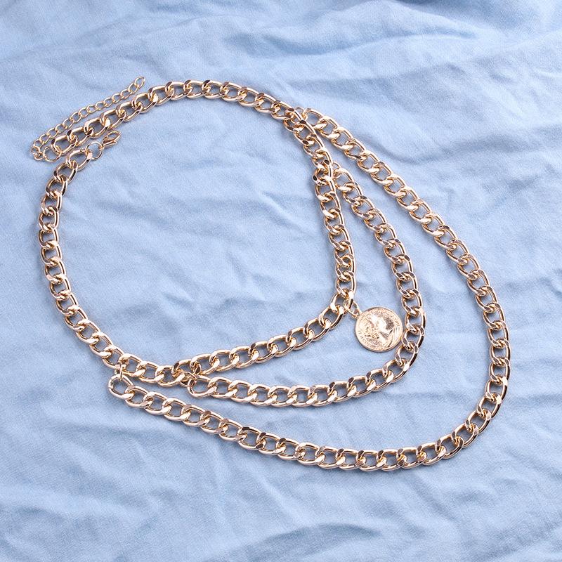 Simple Personality Portrait Round Card Coin Pendant Necklace Multi-layer Chain Fashion Trendy Necklace