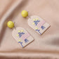 Ins fresh oil painting lattice earrings acrylic plate creative graffiti hand grasping flower earrings jewelry